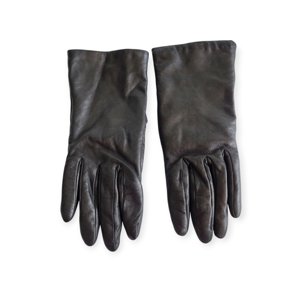Women's Lined Black Leather Gloves 6 1/2